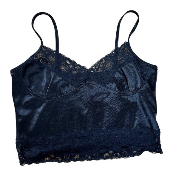 SHEIN Silky Black Lace Bra Crop Corset Style Top Size Small Satiny - Picture 1 of 7